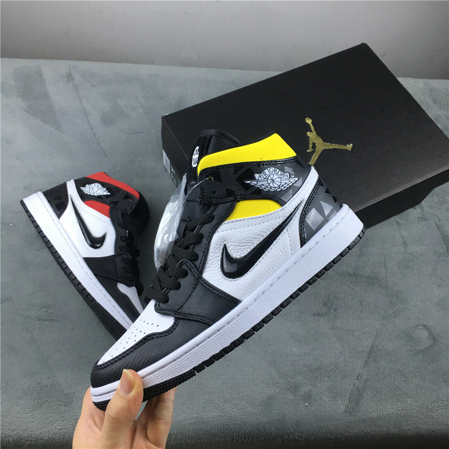 2019 Air Jordan 1 Mid AJ1Quai 54 Black White Yellow Red Shoes